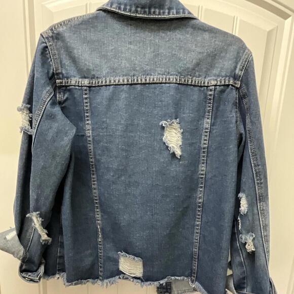 Medium Wash Distressed Women's Denim Jacket - Picture 3 of 5